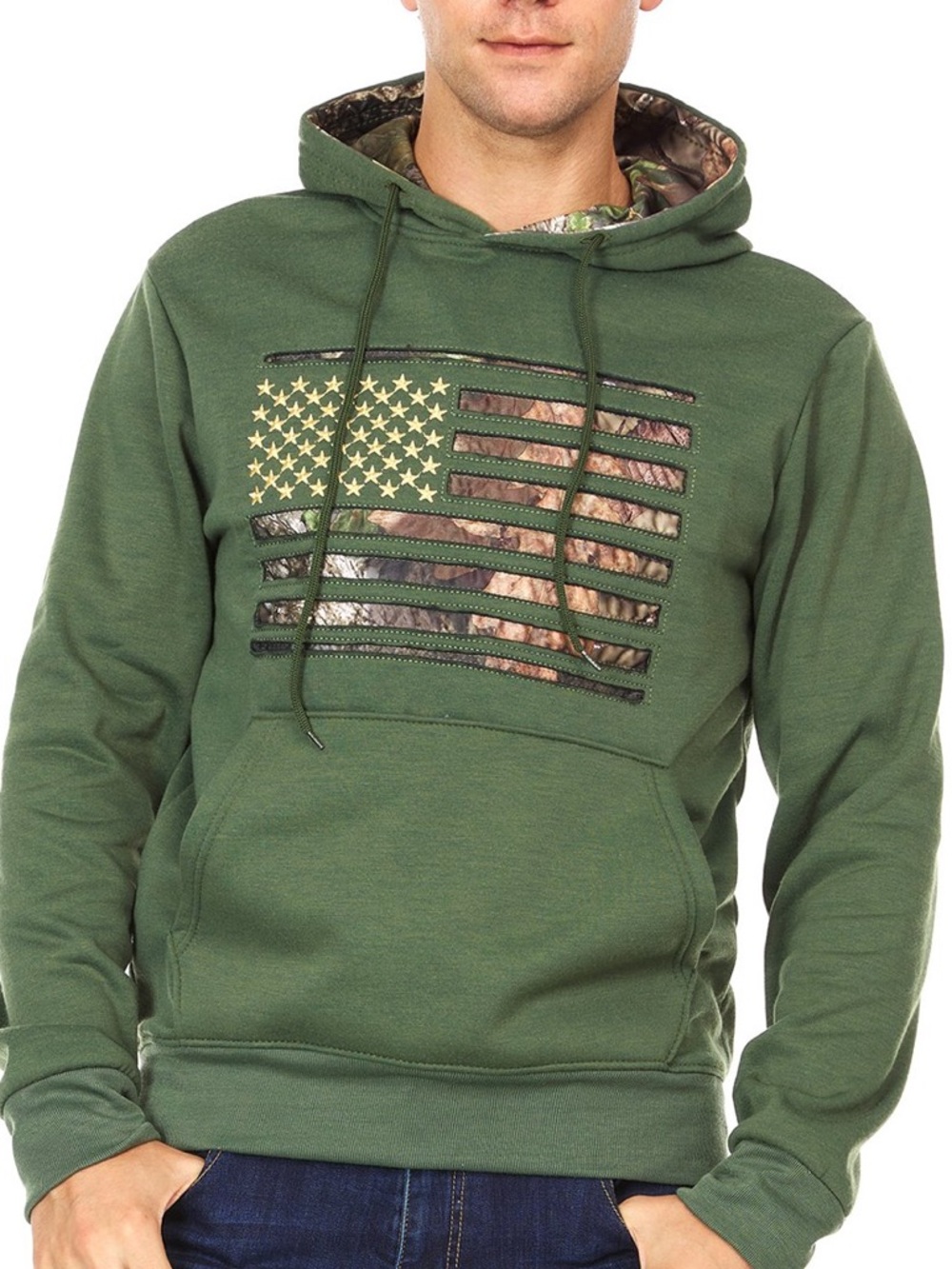 Mossy Oak Men's Americana Pullover with Camo Hoodie